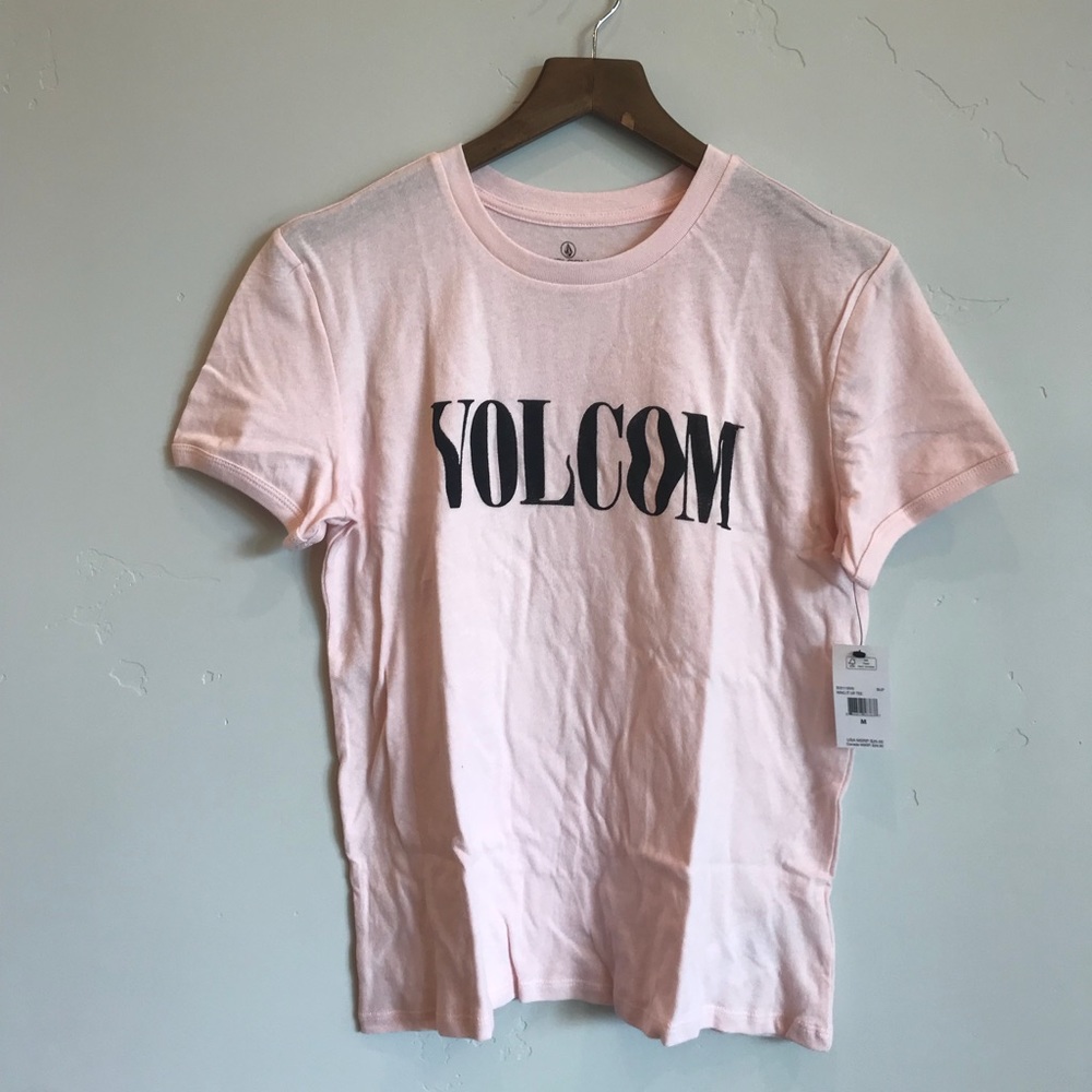 VOLCOM Pink Logo Graphic Print Ringer Tee - Picture 3 of 7
